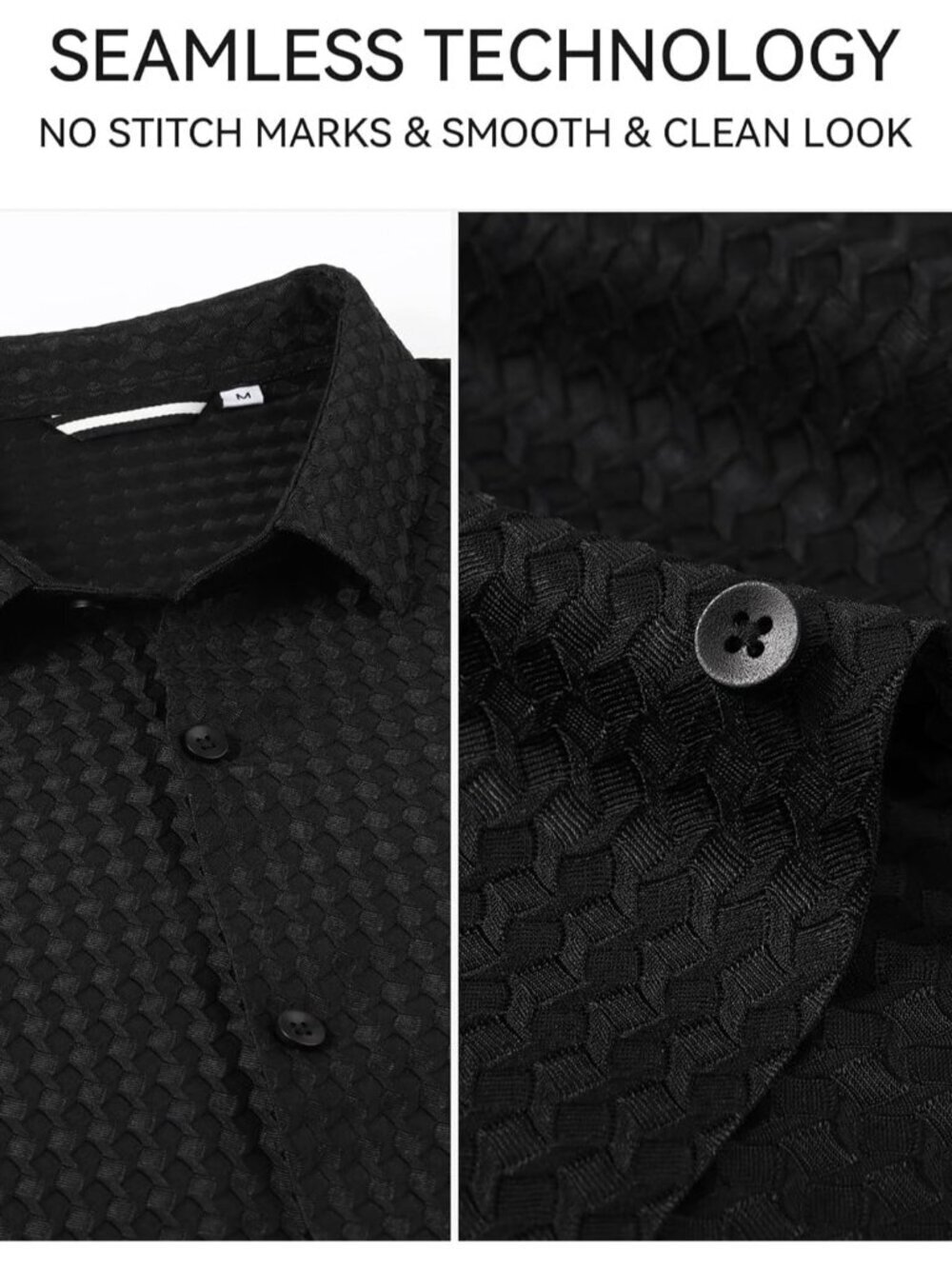 Men's Black Bubble Button Down Shirt 8-Way Stretch Wrinkle Free Casual - Picture 3 of 7